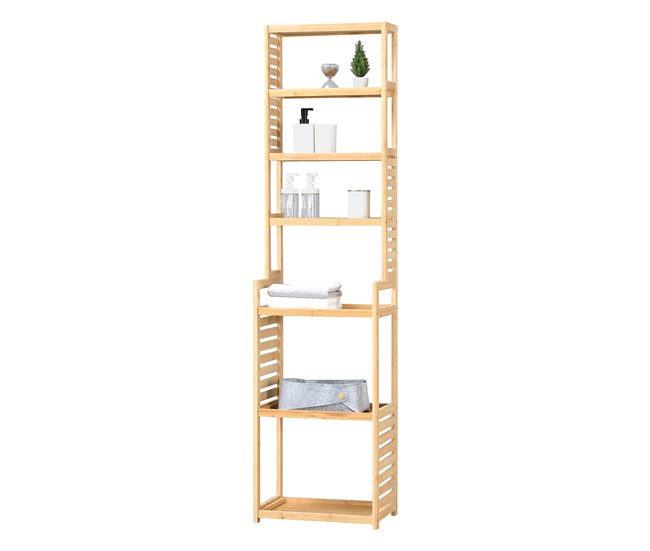 Mueble columna de baño Forssa de 7 niveles bambú Natural