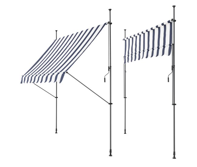 Toldo articulado barras telescópicas 300x120 Blanco/ Azul
