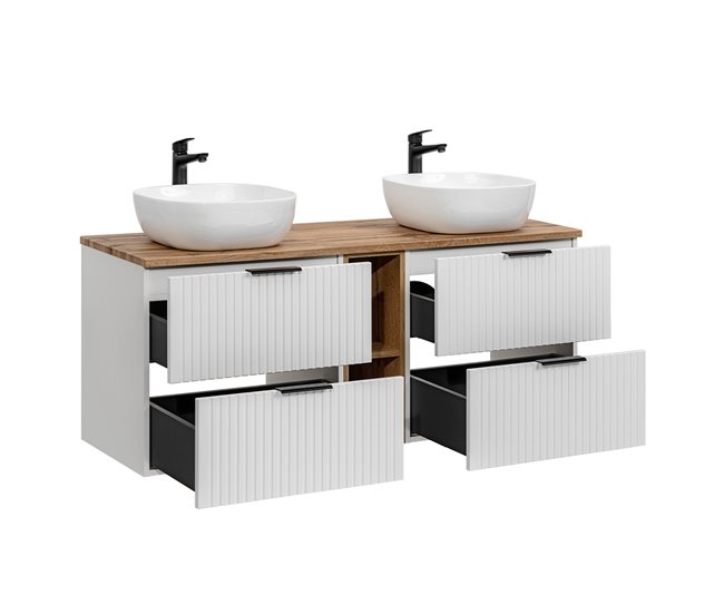 Conjunto mueble doble lavabo 2 nichos y columna Adriel 140 Beige