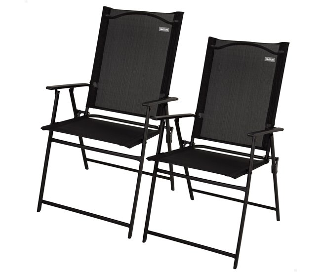 Aktive Pack 2 sillas plegables de jardín slim con reposabrazos Negro