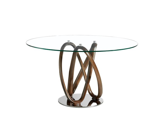 ANGEL CERDA Mesa comedor redonda cristal templado y nogal 130x130 Nogal