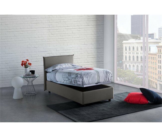 Cama individual en tela Gris
