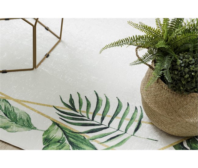 Alfombra lavable ANDRE 1168 Hojas de monstera Geométrico 120x170 Blanco