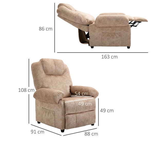 Sillón Relax Reclinable Poliéster, Espuma, Metal HOMCOM Crudo