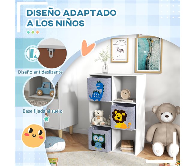 Estantería Juguetes Infantil MDF, Melamina, Tela no Tejida Blanco/ Gris