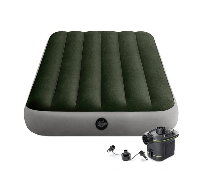 Colchón hinchable individual con hinchador y Fiber-Tech INTEX Verde