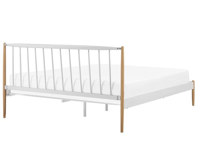 Beliani Cama con somier Metal MAURS 187x209 Blanco