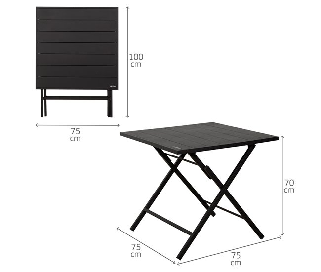 Aktive Conjunto plegable de jardín con mesa y 2 sillas de acero Negro