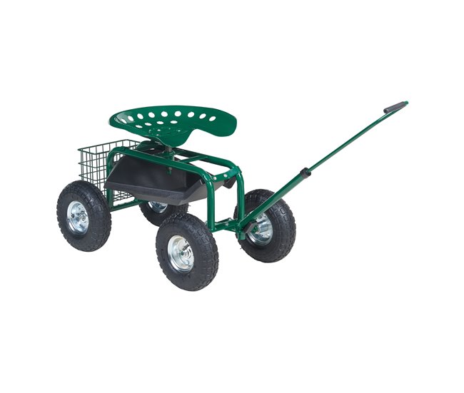 Asiento de jardinería Casarano con ruedas acero Verde