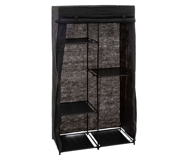 Armario Modular de Tela con Baldas y Barra Negro