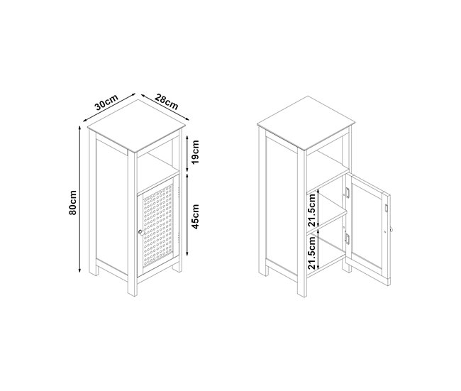 Mueble de baño Karlsøy con 1 puerta MDF ratán Blanco