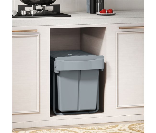 Cubo Basura Extraíble ABS, Metal HOMCOM, hogar - cocina Gris