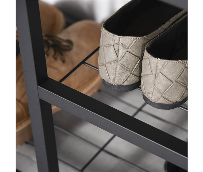 Perchero de Pie con Zapatero Melamina de Madera, Metal HOMCOM Negro
