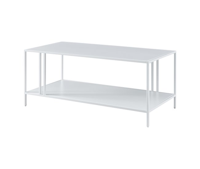 Mesa de centro Kumlinge rectangular con 1 estante metal 110x55 Blanco