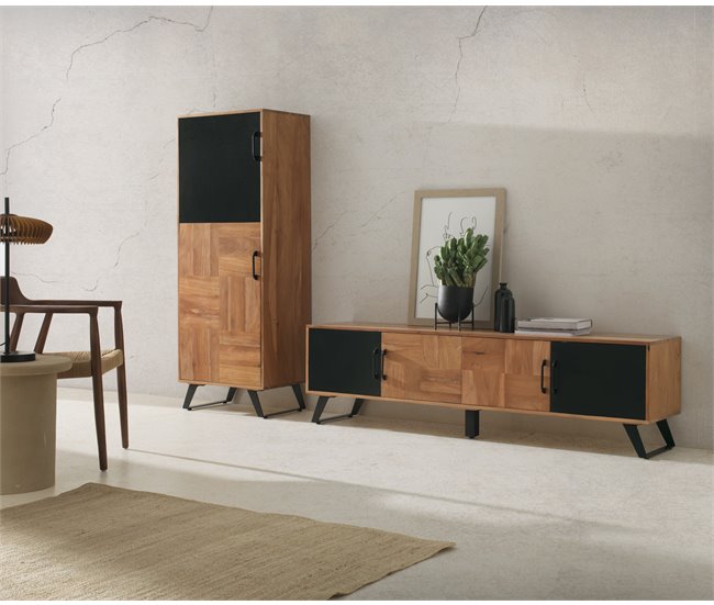 Estante con 2 puertas de madera maciza de acacia reciclada Madera