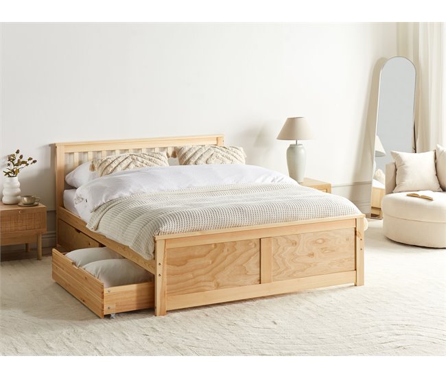 Beliani Cama con cajones Madera de pino OLENDON 150x206 Madera Clara