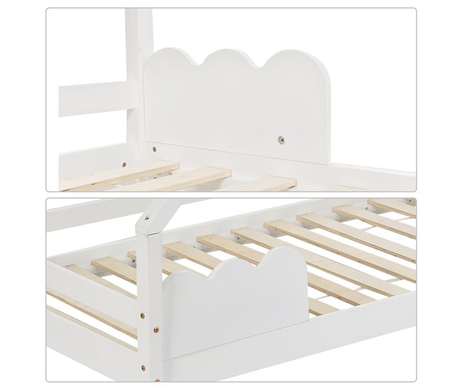 Cama cabaña infantil de madera de pino 206x96 Blanco
