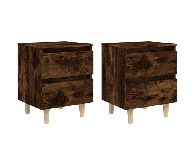 2 Mesitas de noche con patas madera 40 Blanco