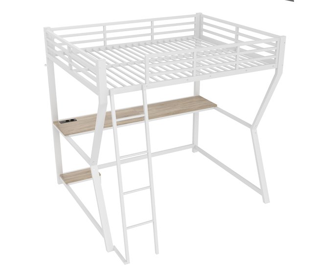 Cama alta para niños 145x204 Blanco/ Madera