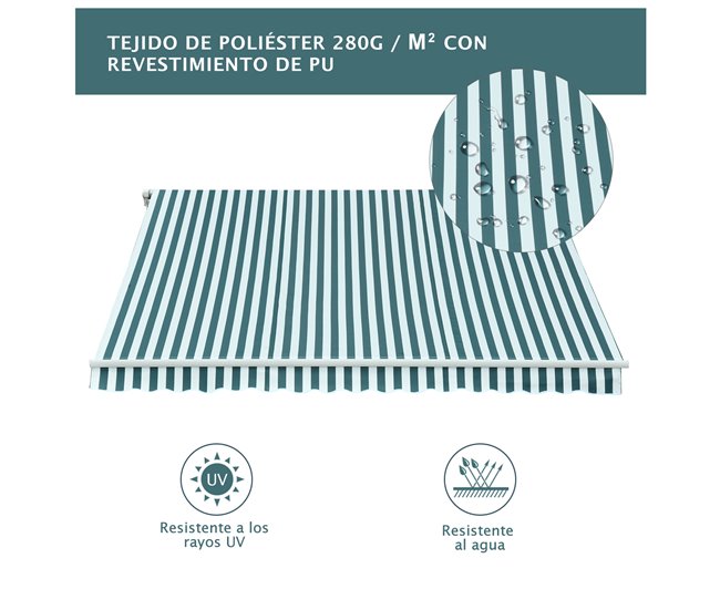 Toldo Manual Plegable Tela de poliéster, aluminio Outsunny 295x250 Verde