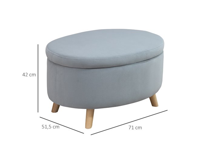 Otomano Puff Poliéster, Espuma, Madera de Caucho HOMCOM 71x51 Gris