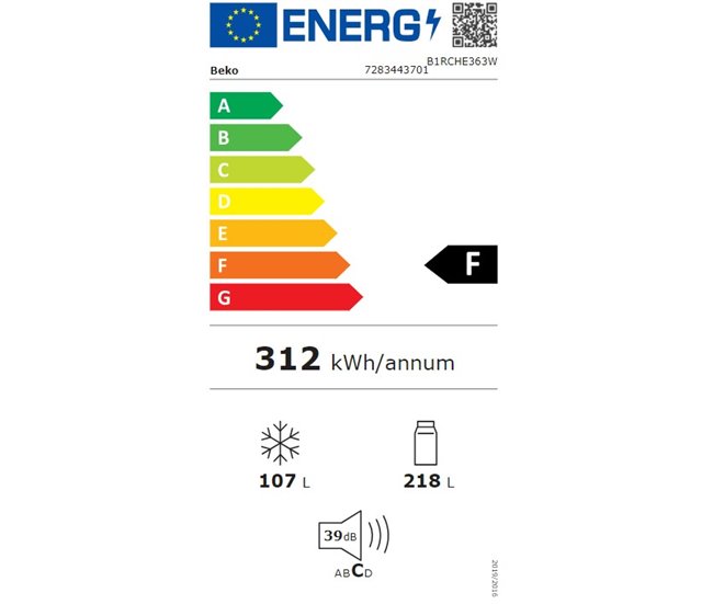 Frigorífico Combi 1,865M 363L No Frost Blanco BEKO B1RCHE363W Blanco
