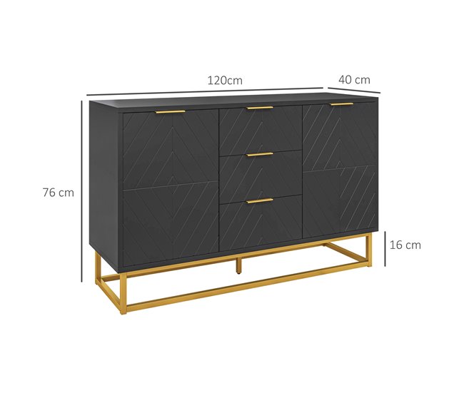 Aparador de Salón MDF, Metal HOMCOM, hogar - muebles de comedor Negro