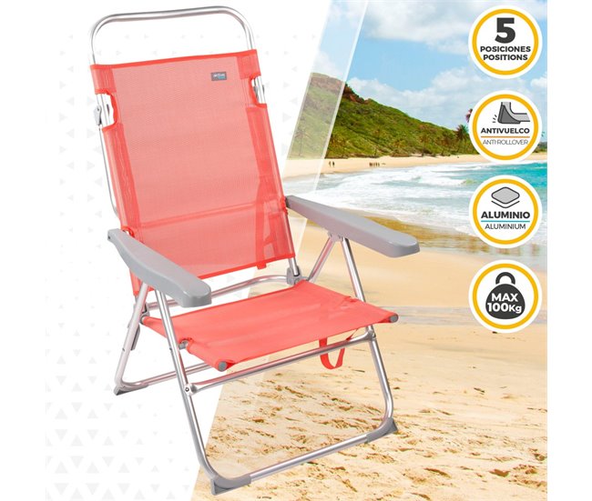 Silla baja reclinable aluminio coral Aktive Naranja