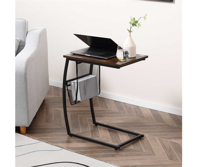 Mesa Auxiliar MDF, Metal y Poliéster HOMCOM 53x35 Marron