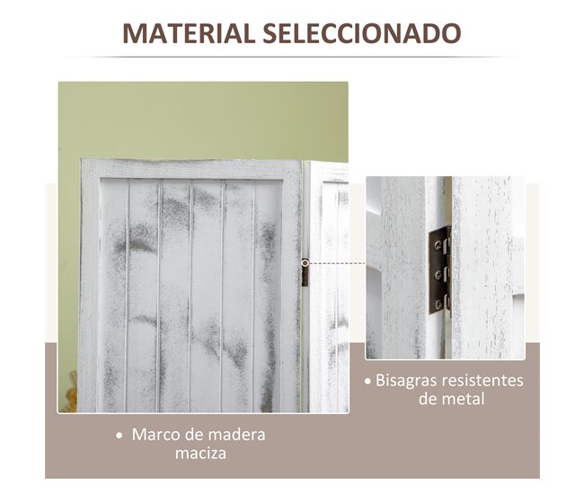 Biombo Separador Madera de Paulownia, MDF HOMCOM Blanco