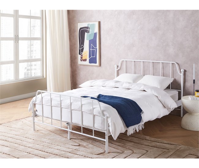 Beliani Cama con somier Hierro MAURESSAC 145x206 Blanco