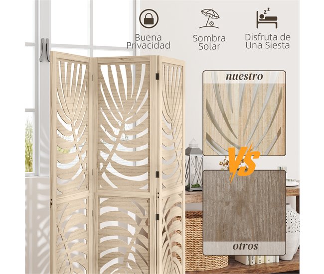 Biombo Madera de Paulownia HOMCOM, hogar - decoración Marron