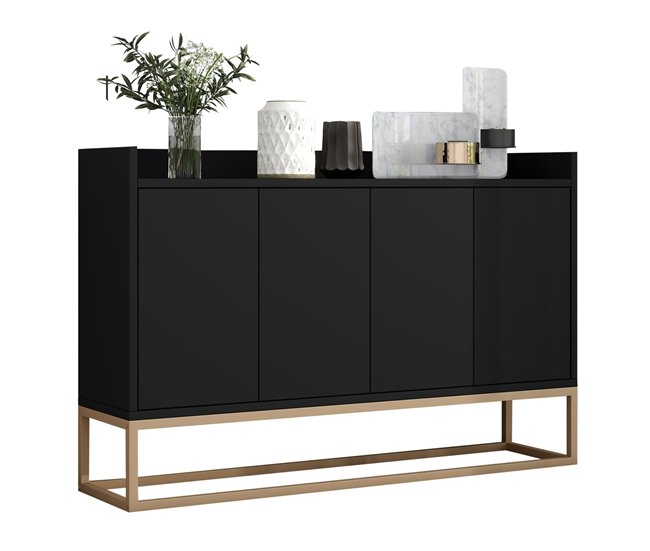 Aparador, 4 puertas, mueble comedor, comedor, sala, cocina 120 Negro