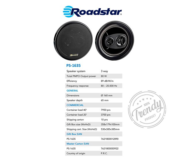 Altavoces de coche Roadstar PS-1635 Negro