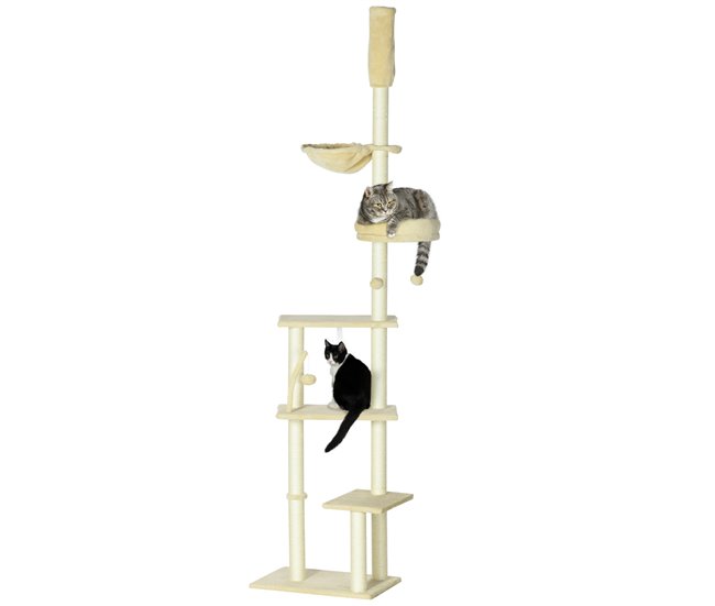 Árbol para Gatos Aglomerado de Madera, Felpa PawHut Crudo