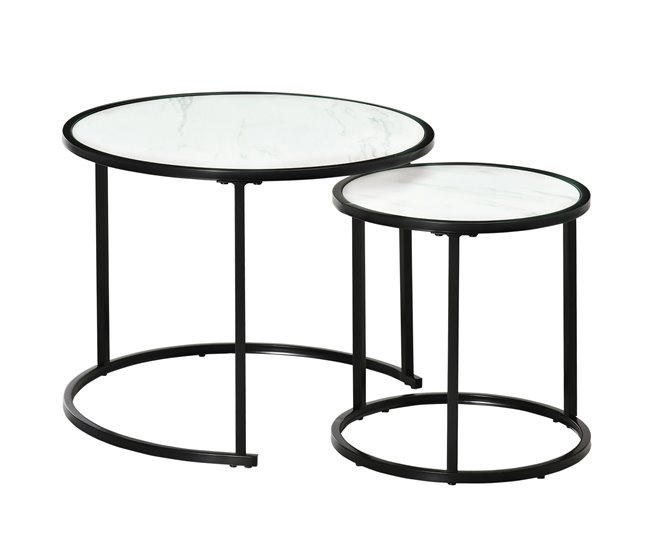 Juego de 2 Mesas Auxiliares Acero y MDF HOMCOM 60x60 Blanco