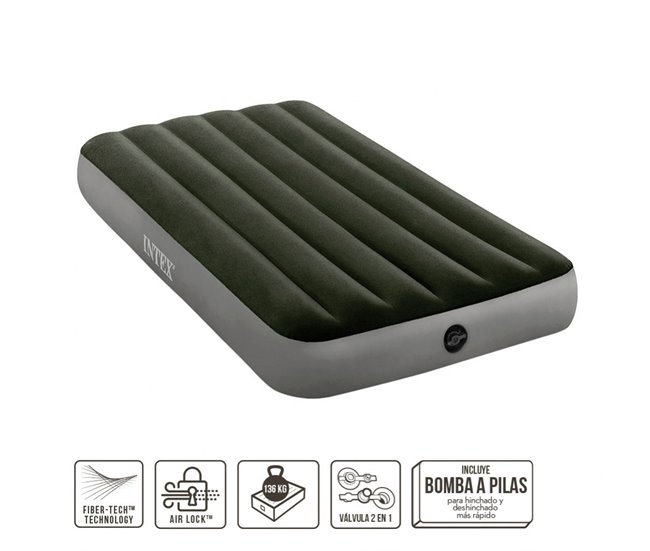 Colchón hinchable individual con hinchador y Fiber-Tech INTEX Verde
