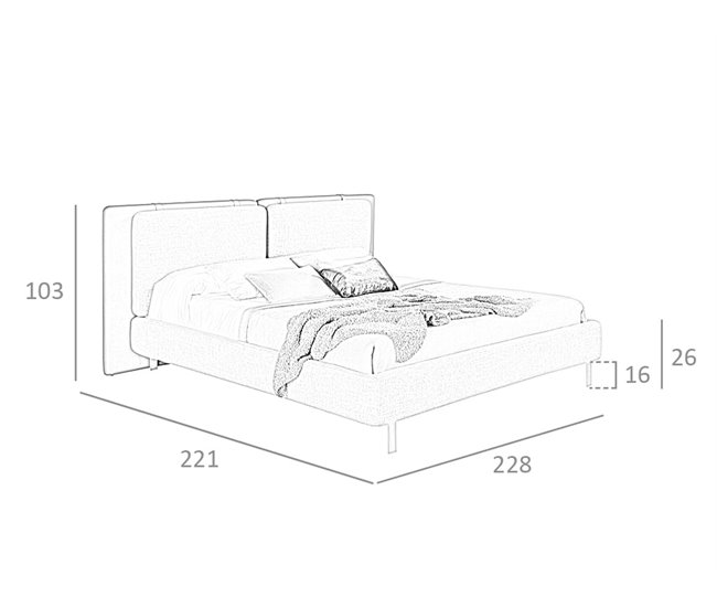 Cama tapizada en tela y polipiel Gris