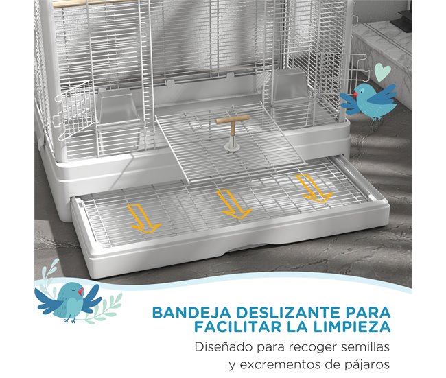 Jaula para Pájaros Acero, Madera de Abeto PawHut Blanco