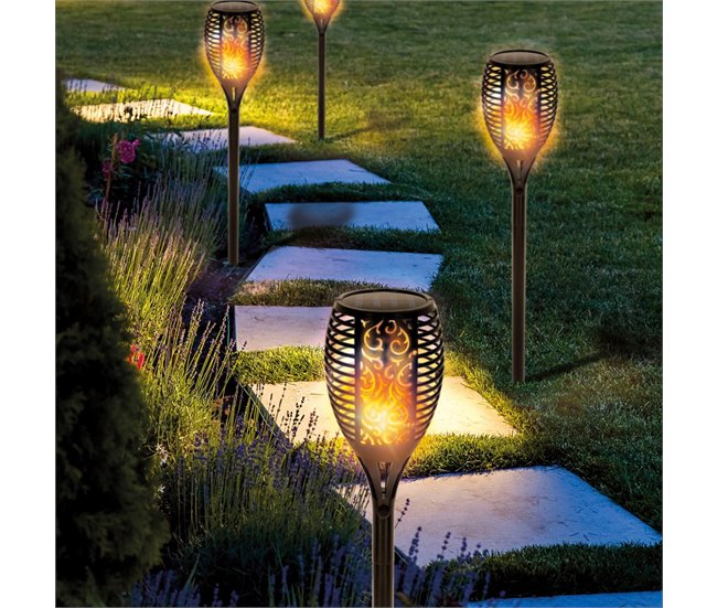 Antorcha solar luz LED efecto fuego Aktive Negro