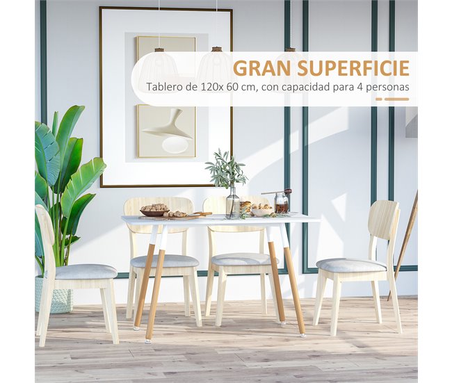 Mesa de Comedor Metal, Tablero de MDF de Grado E1, Madera de Haya 120x60 Blanco