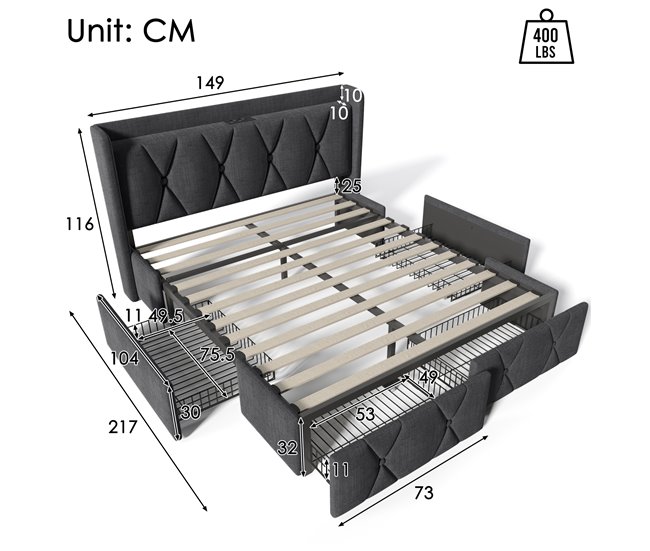 Camas de matrimonio 149x217 Gris