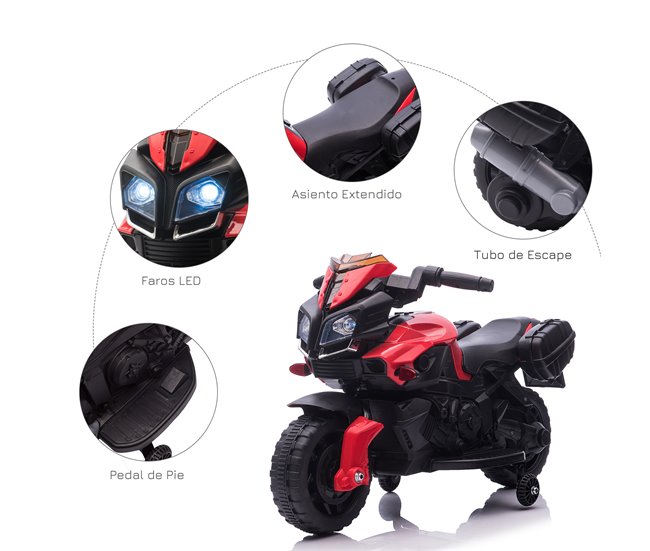 Moto Eléctrica Infantil PP, Metal HOMCOM Rojo