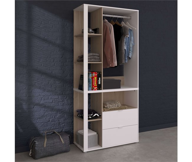 Armario Vestidor Boreal con Cajones y Estantes Blanco/ Madera