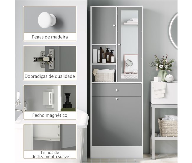 Armario Alto Baño Melamina de Madera HOMCOM, hogar - baño Blanco