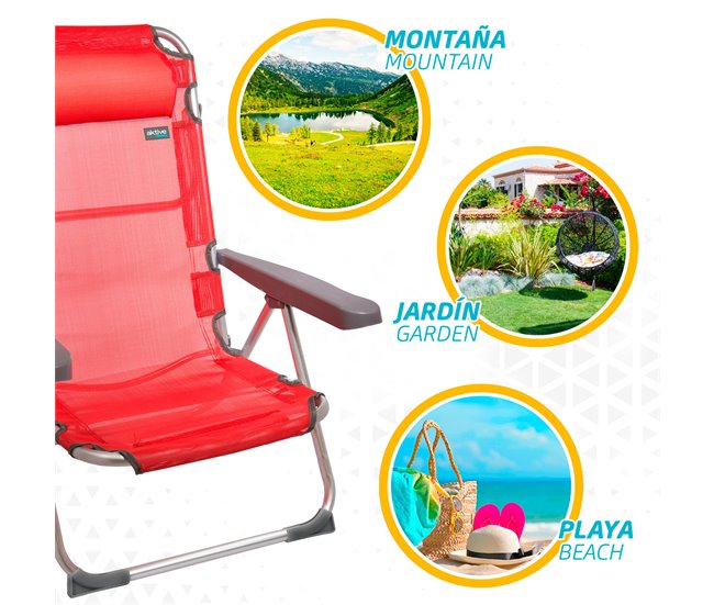 Aktive Pack 2 sillas playa multiposición con cojín Rojo
