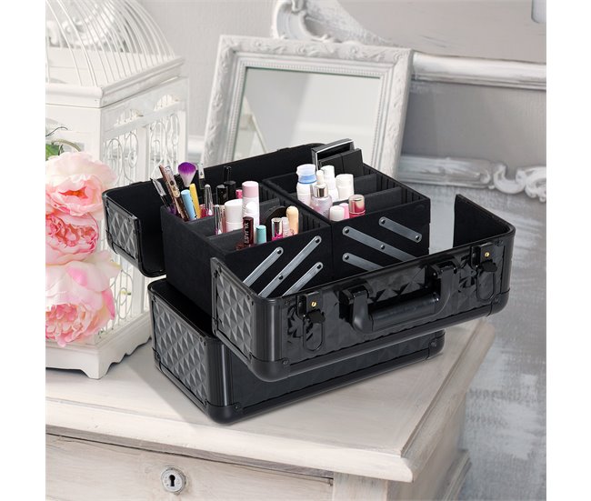 Estuche de Maquillaje Plástico, MDF, metal y aluminio HOMCOM Negro