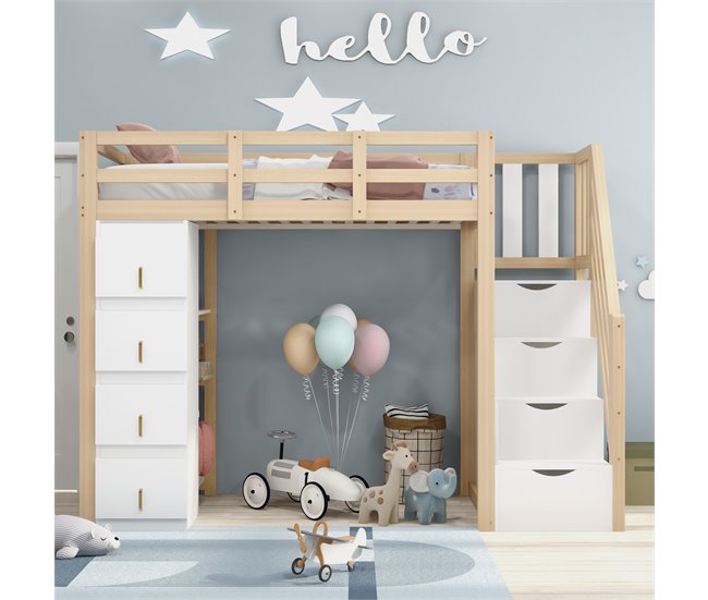 Cama alta para niños Natural/ Blanco