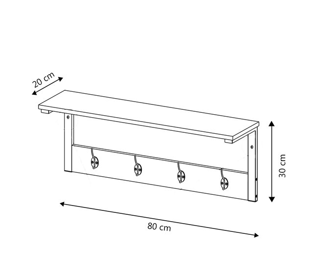 Perchero de Pared Arlet 4 Perchas y 1 Estante Madera