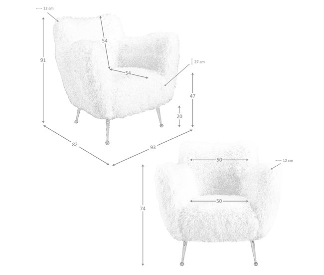 ANGEL CERDA Sillón tela pelo largo blanco Dorado